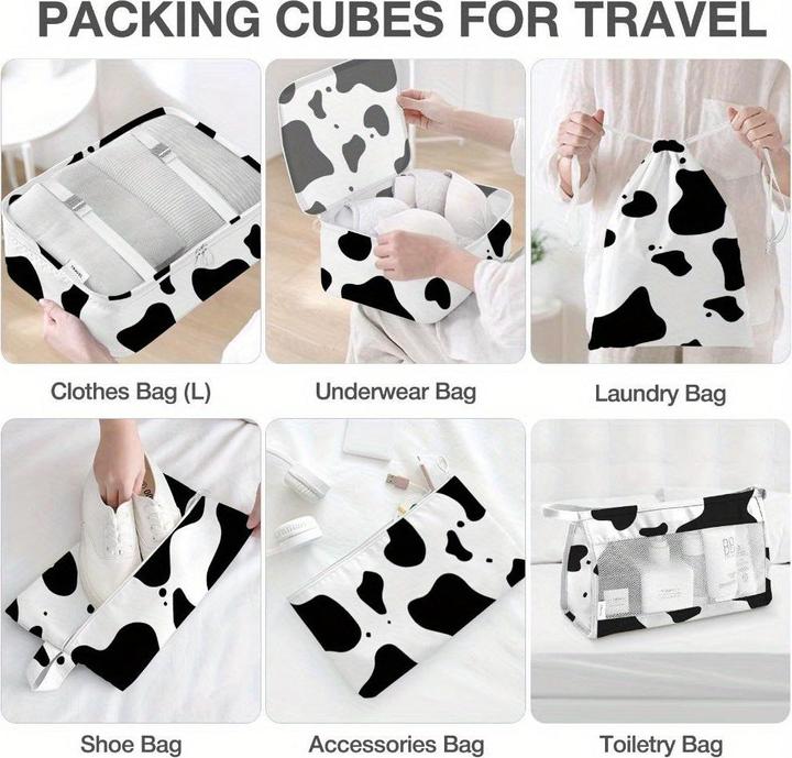 Actual product image Only-Bags.Store 8pcs, Cow Print and Leopard Print Packing Cubes Luggage Packing Organiser, Travel Accessories