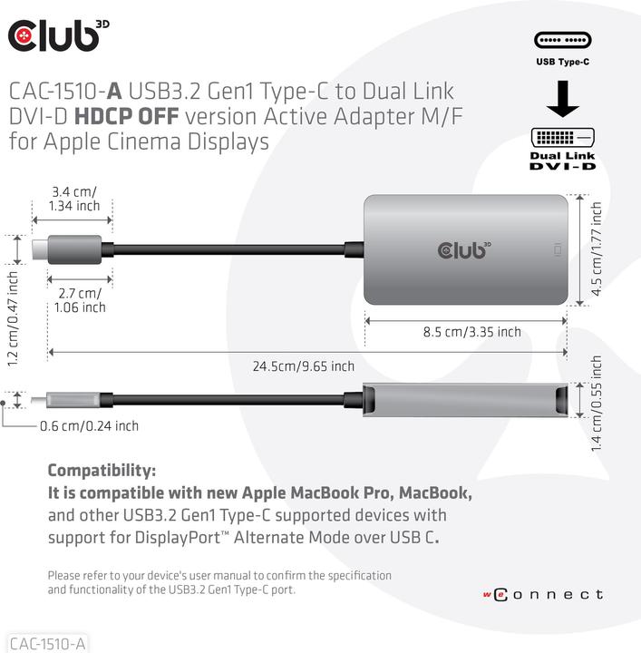 Actual product image Club 3D CAC-1510-A (DVI, 8.50 cm)
