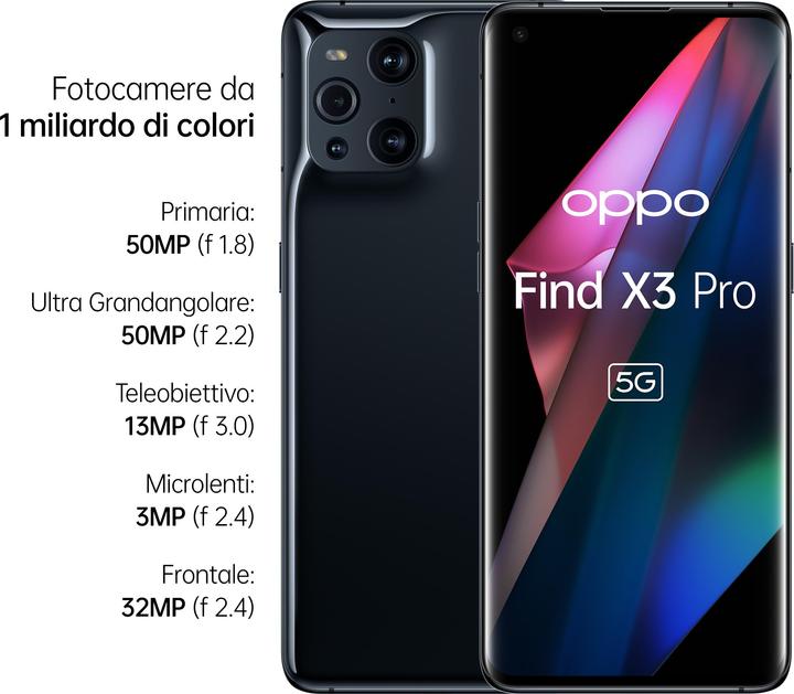 Produktbild OPPO Find X3 Pro (256 GB, Gloss Black, 6.70", SIM + eSIM, 50 Mpx, 5G)