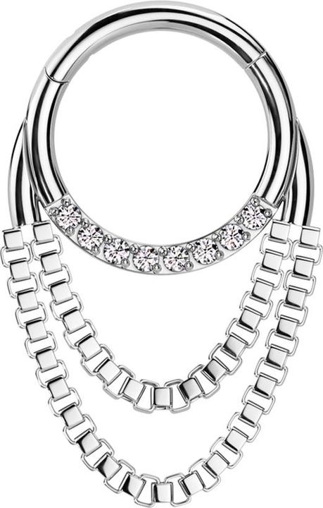 Produktbild Star Piercing Micro Segmentring klappbar silber front Kristalle silber Anhänger zwei Ketten (ohne Messing, Chirurgenstahl 316L)