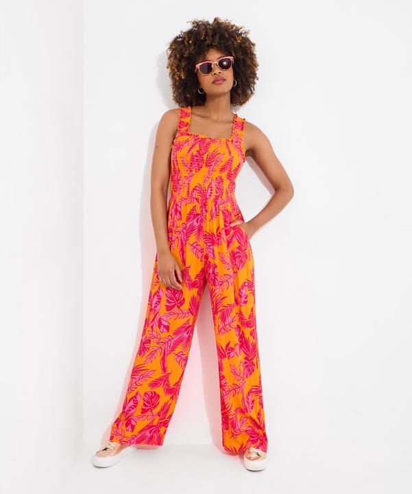 Joe Browns Petite Bold Tropical Print Wide Strap Crinkle Jumpsuit