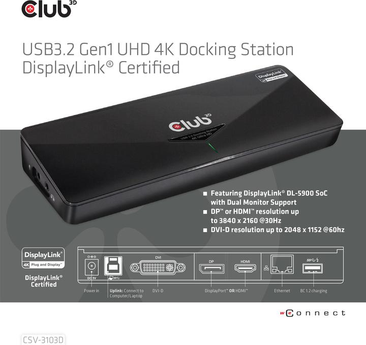 Produktbild Club 3D Csv-3103d (USB-B, 9 Ports)