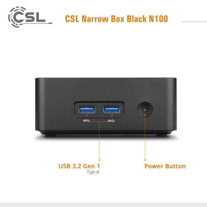 Immagine prodotto CSL Mini-PC Narrow Box Nero / 16GB / 1000 GB M.2 SSD / Win 11 Home (Intel N100, 16 GB, 1000 GB, Grafica Intel UHD)
