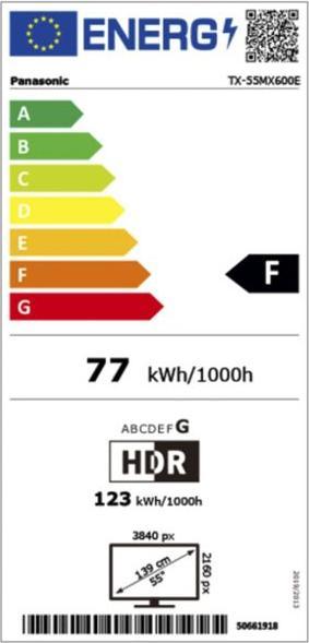 Energie-Label Panasonic TX-55MX600E (55", MX600E, LED, 4K, 2023)