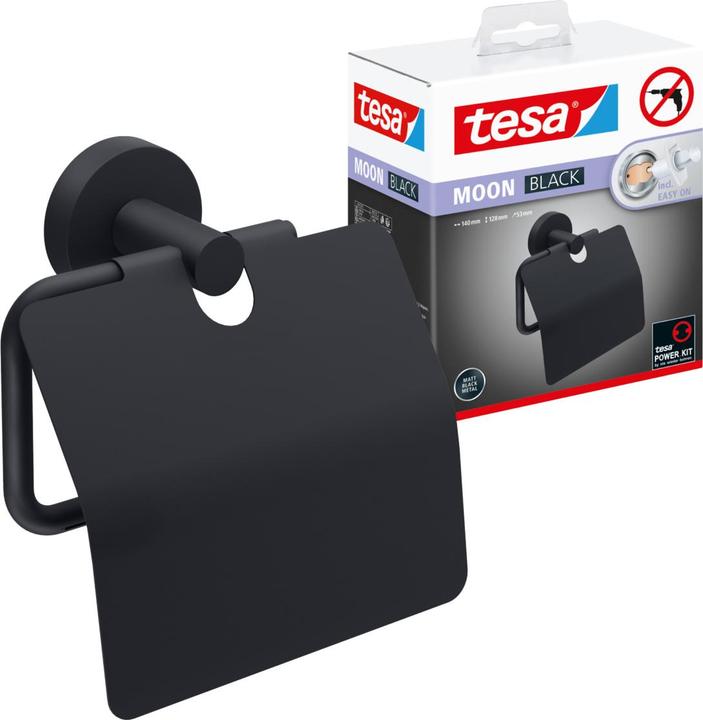 Immagine prodotto tesa Porta rotolo di carta igienica MOON BLACK con coperchio con soluzione adesiva senza foratura