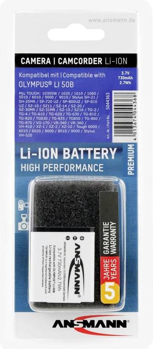Actual product image Ansmann LI-50B, replacement battery for Olympus cameras (Rechargeable battery)