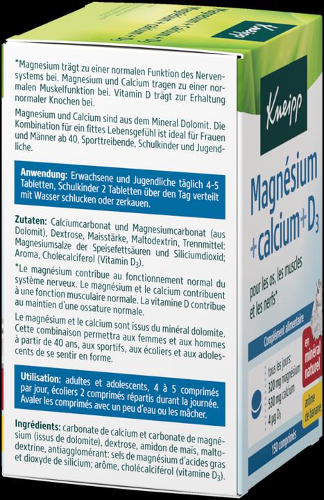 Nährwerte und Zutaten Kneipp Natürliches Magnesium + Calcium & Vitamin D3 (150 Stück, Tabletten)