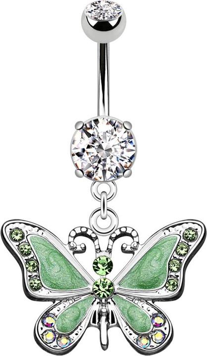 Actual product image Star Piercing Banana silver with pendant butterfly green (Surgical steel 316L)