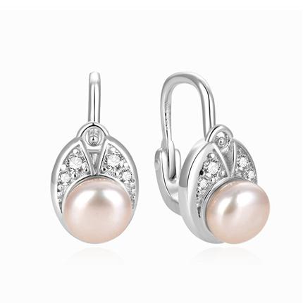 Actual product image Beneto Elegant silver earrings with real river pearls AGUC2579DP (L)