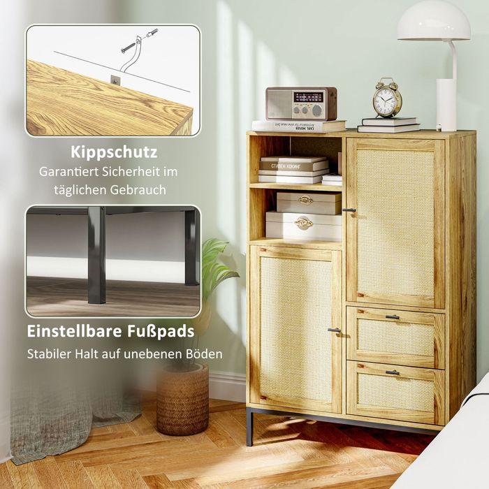 Image du produit Swisshandel24 Kommode, Aufbewahrungsschrank mit Rattan-Türen, Mehrzweckschrank mit Schubladen (80 x 40 x 120 cm)