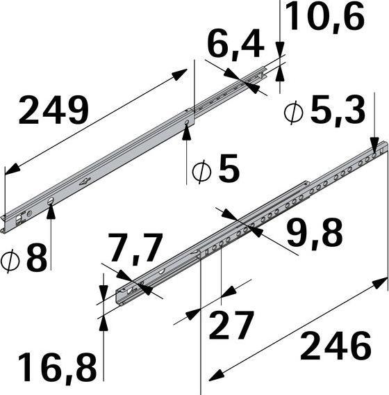 Produktbild Hettich Schubladenschiene Teilauszug 250-410 mm verzinkt 9136693 2 Stück