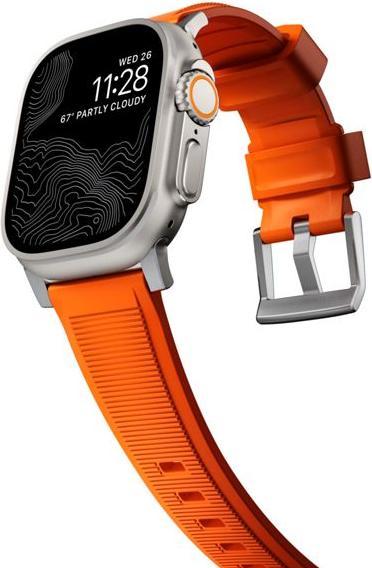 Actual product image Nomad Rugged Strap -ranneke, Apple Watch 49 / 45 / 44 /, oranssi / hopea (45 mm, 44 mm, 42 mm, 49 mm, Tyres)