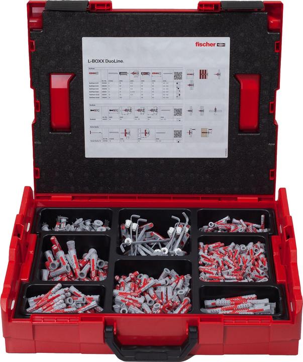 Actual product image Fischer Duo-Line dowel set in robust and storable L-Boxx, contents 833 dowels (833 pcs.)
