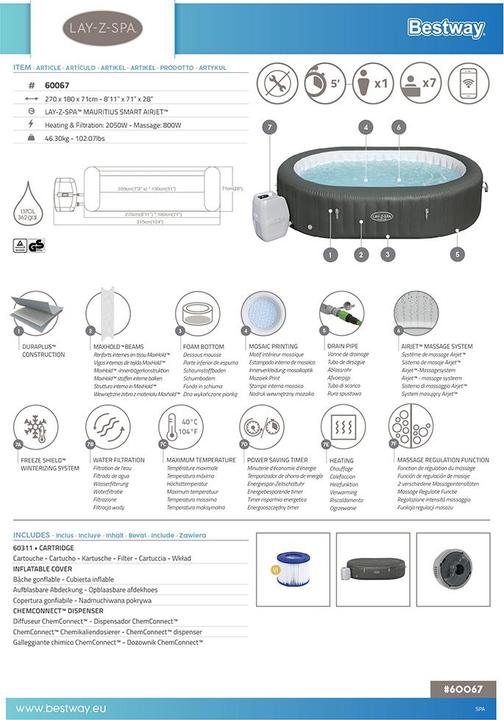 Actual product image Bestway Whirlpool LAY-Z-SPA XXL Mauritius AirJet 270 x 180 x 71 cm (7 pers.)