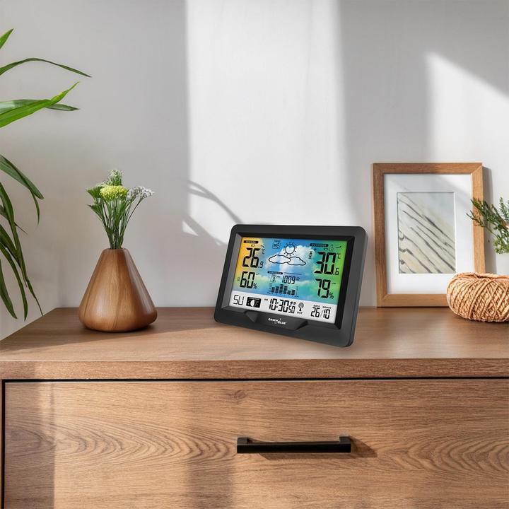 Actual product image Greenblue Radio weather station colour with DCF moon phases barometer calendar power supply GB540N