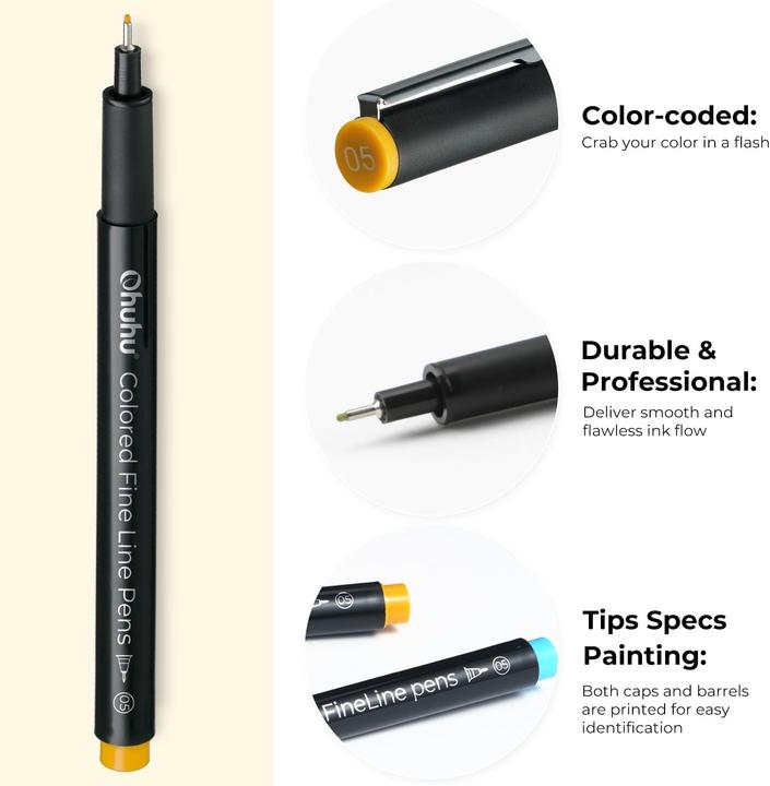 Image du produit Ohuhu Crayons à dessin Feinliner (Multicolore, 18 x)