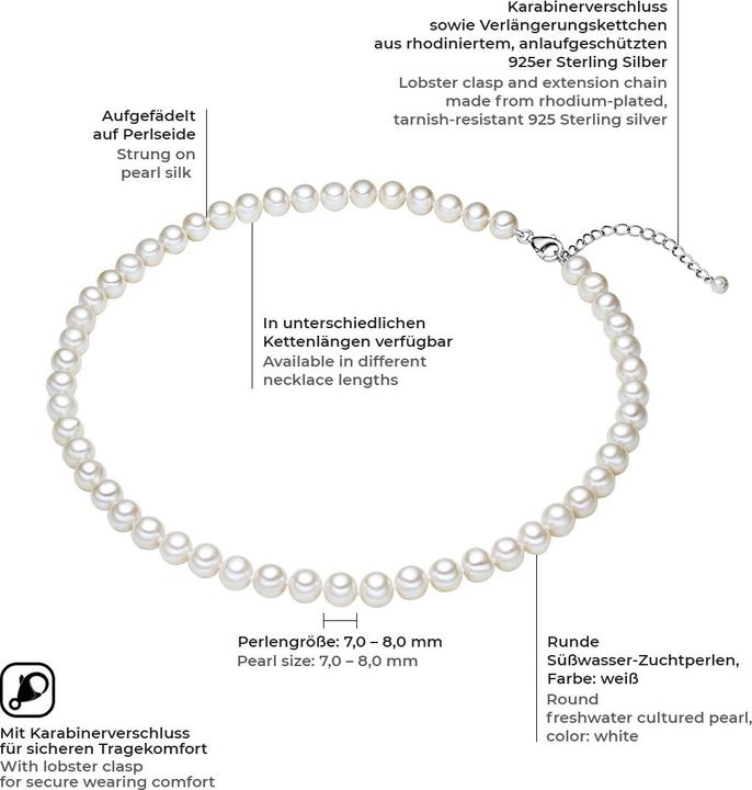 Produktbild Valero Pearls Damen Sterling Silber Süsswasser-Zuchtperle Weiss - 3866 (925er Silber, Perle, 40 cm)