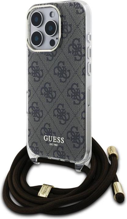 Guess GUHCP16LHC4SEW iPhone 16 Pro 6,3" brązowy/marrone custodia rigida Crossbody Cord 4G Print