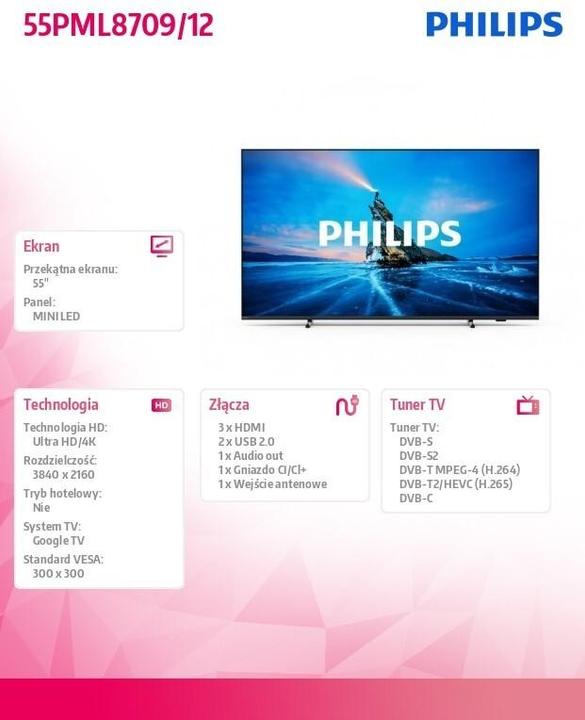 Image du produit Philips 55PML8709 Led TV 55" 4K Ultra (55", LED, 4K, 2023)