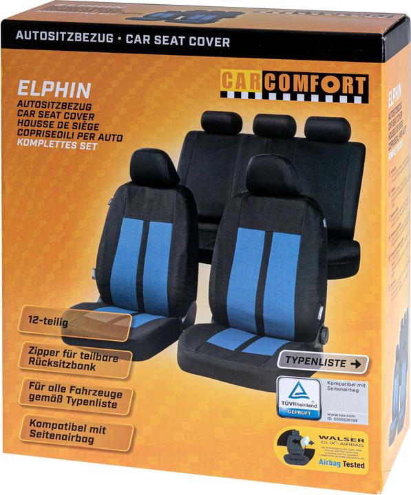 Image du produit CarComfort Housse de siège auto Elphin, set complet de housses de protection pour voiture noir/bleu