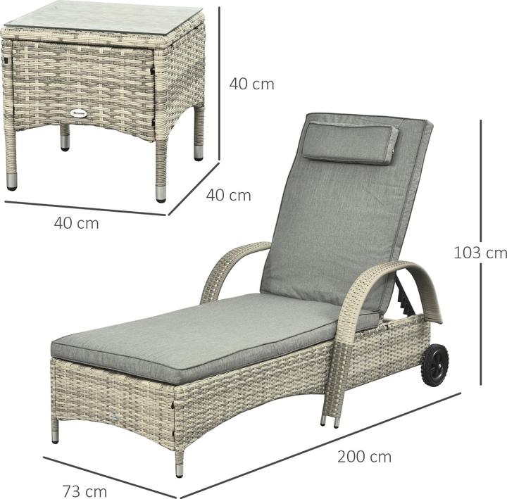 Produktbild Outsunny Rattan Sonnenliegen mit Tisch
