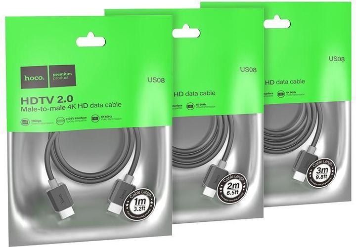 Actual product image Hoco Cable US08 HDTV 2.0 male-to-male 4K HD data cable(L=1M) Black (1 m, HDMI)