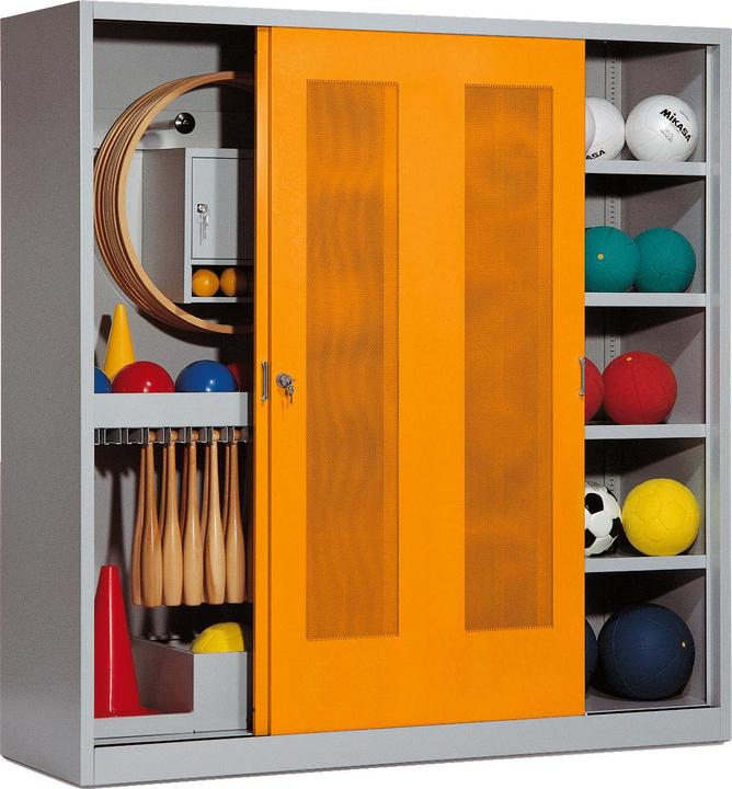 C+P Sportgeräteschrank (HxBxT: 195x190x60 cm, mit Lochblech-Schiebetüren, Typ 5)