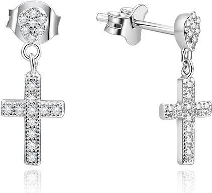 Actual product image Beneto Silver earrings crosses with rhinestones AGUP1176