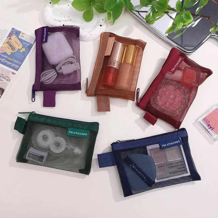 Produktbild Only-Bags.Store 5 Pcs Mini Mesh Lagerung Taschen Multi-farbe Tragbare Mäppchen Halter Münze Kosmetik Schmuck Reise