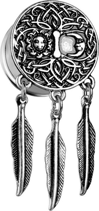 Produktbild Star Piercing Flared Plug silber Sonne und Mond mit Anhänger (Messing, Chirurgenstahl 316L)