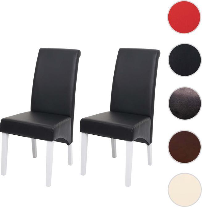 Produktbild Swisshandel24 2x Esszimmerstuhl Lehnstuhl Stuhl M37 - Leder, schwarz, weisse Füsse
