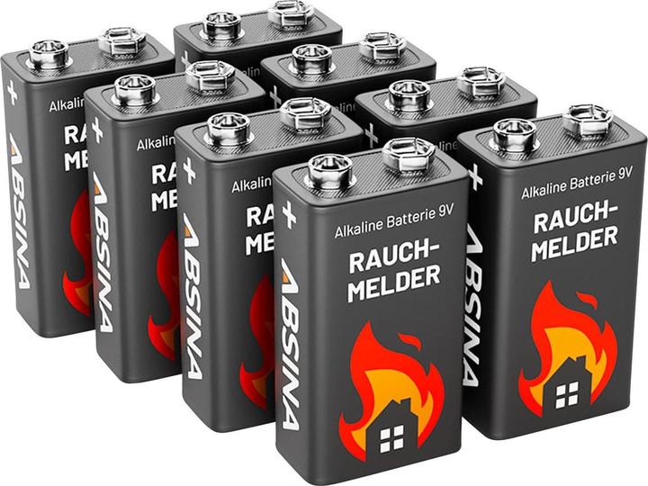 Image du produit Absina Pile 9 V Piles alcalines 9V pour détecteurs de fumée (8 pcs, 9V Block)