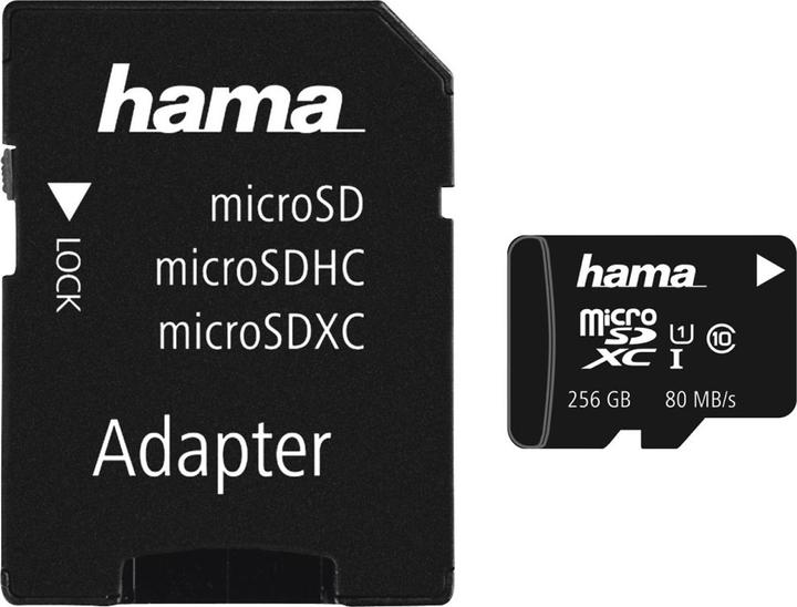Immagine prodotto Hama microSDXC 256GB Classe 10 UHS-I 80MB/s + adattatore/mobile (256 GB, microSDXC, U1, UHS-I)