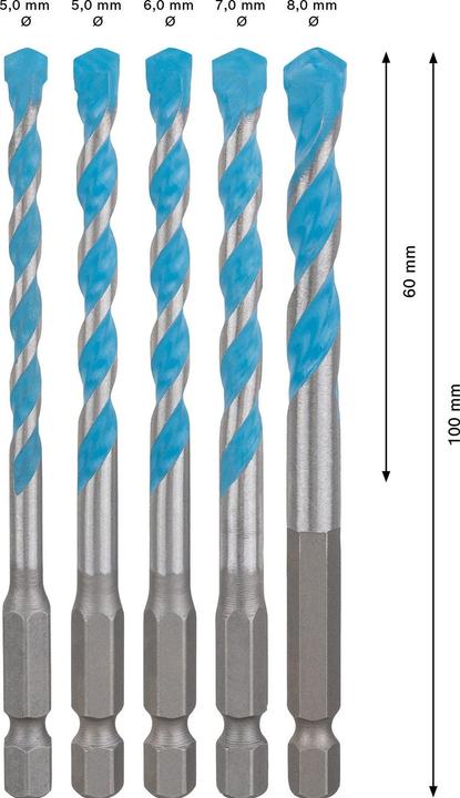 Image du produit Bosch Professional Zubehör EXPERT HEX-9 Jeu de forets MultiConstruction, 5,5/6/6/7/8 mm, 5 pcs. (5.5, 6.0, 7.0, Ø 8.0 mm)