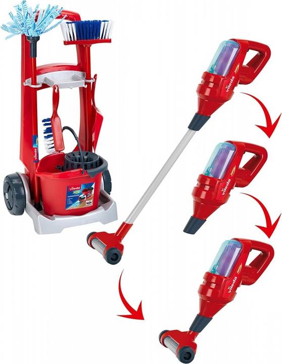 Actual product image Theo Klein 6720 Carrello per le pulizie Vileda con aspirapolvere verticale I Include vari accessori tra cui moc