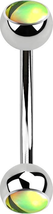 Actual product image Star Piercing Micro banana silver with two iridescent green balls (without brass, Surgical steel 316L)