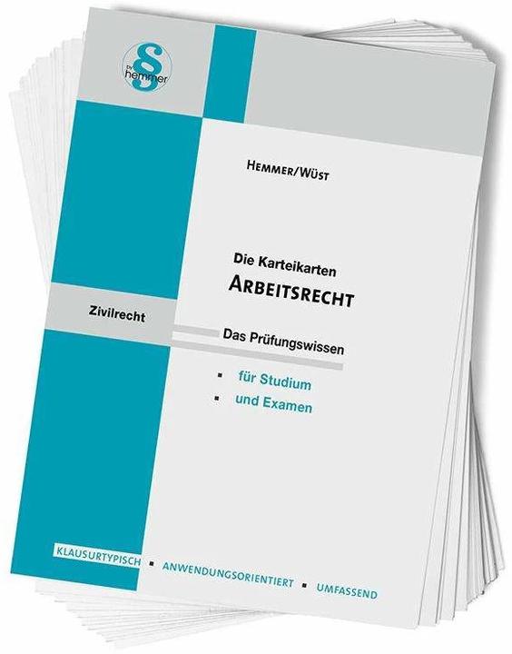 Produktbild Arbeitsrecht. Karteikarten (Deutsch, Achim Wüst, Michael Tyroller, Karl E. Hemmer, Clemens D'Alquen, 2020)