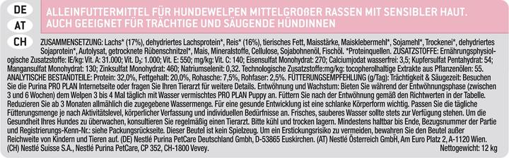 Nährwerte und Zutaten Pro Plan Medium Puppy (Junior, 1 Stk., 12000 g)