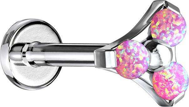 Produktbild Star Piercing Micro Labret Innengewinde silber Dreieck drei Opale pink (Chirurgenstahl 316L, ohne Messing)