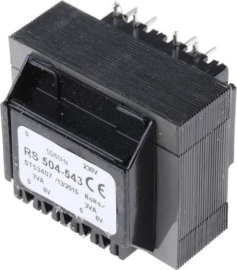 Actual product image Rs Pro PCB mount transformer,6VA 2x0-6V o/p