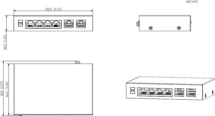 Actual product image Dahua PoE switch PFS3006-4GT-60-V2 unmanaged (6 Ports)