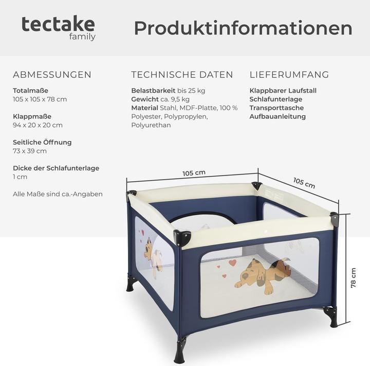 Produktbild tectake Baby Laufstall Tommy (105 cm, 105 cm)