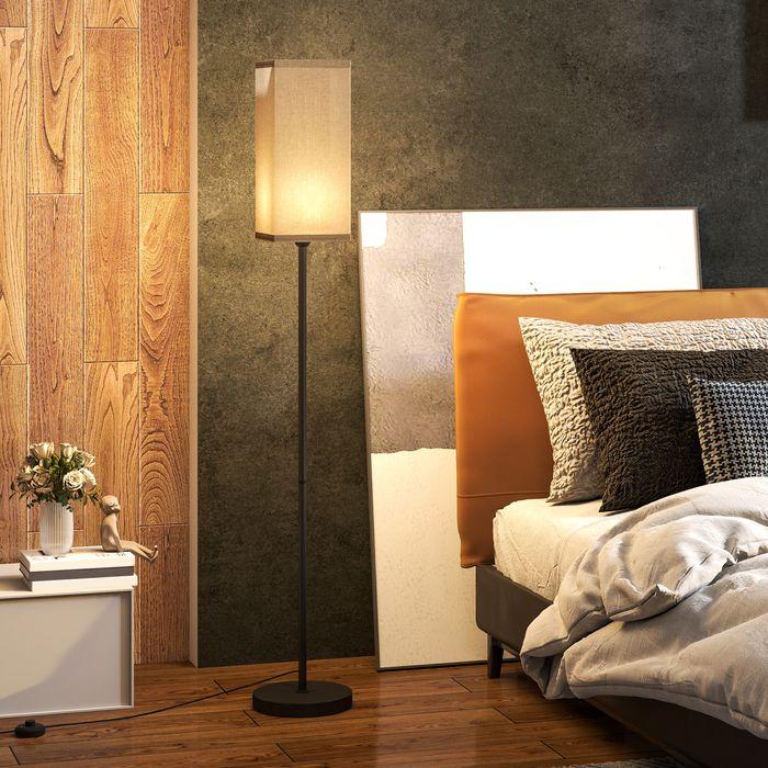 Image du produit Swisshandel24 Moderne Stehlampe mit Kunstleinen-Schirm, Fussschalter, für Wohnzimmer Schwarz (E27)