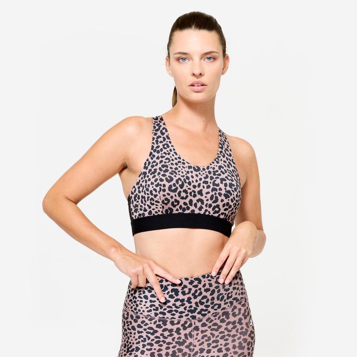 Image du produit Decathlon Brassière dos nageur avec coques maintien modéré Femme, Léopard beige et noir (XL)