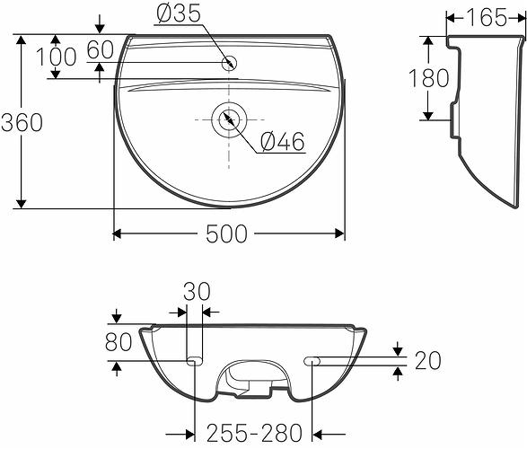 Image du produit Geberit IFØ Ifö Spira lavabo 50x36 cm avec bord avant incurvé et sans trou pour robinet et trop-plein - pour (360 mm, 500 mm)