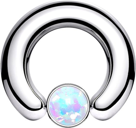 Produktbild Star Piercing Closure Ring silber Scheibe Opal weiss (Chirurgenstahl 316L, ohne Messing)
