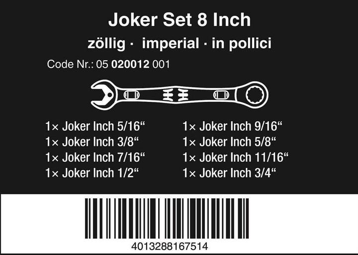 Nutritional values and ingredients Wera 6000 Joker 8 Imperial Set 1 (5/16")