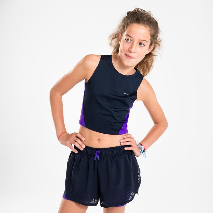 Image du produit Kiprun Débardeur Crop top running respirant Fille -KIPRUN Bleu foncé-violet (14, 15, 16)