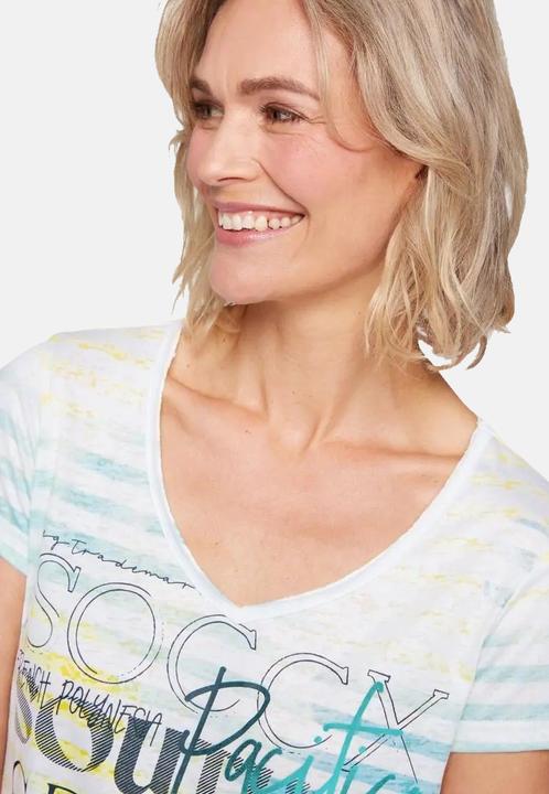 Produktbild Soccx Shirt Streifenshirt mit Ausbrenner-Effekten, V-Ausschnitt und Label Print im Used Look (XXL)