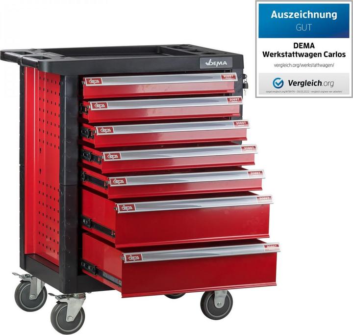 Produktbild Dema Werkstattwagen Schubladenwagen Werkzeugwagen Rollwagen Carlos rot mit 7 Schubladen (7 x)